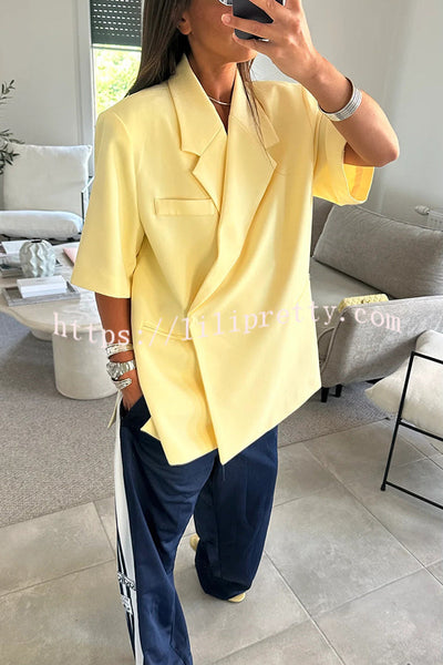 Solid Color Short-sleeved Lapel Casual Loose Blazer