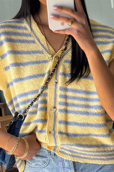Stylish Striped Loose Sleeveless Button-down Knit Cardigan