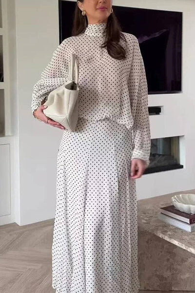 Seraphina Draped Bias-Cut Polka Dot Skirt