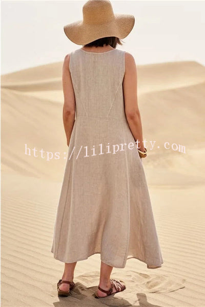 Solid Sleeveless Pocket Loose Comfort Midi Dress