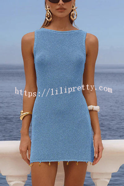 Beach Club Knit Shell Hardware Tassel Hem Tank Mini Dress