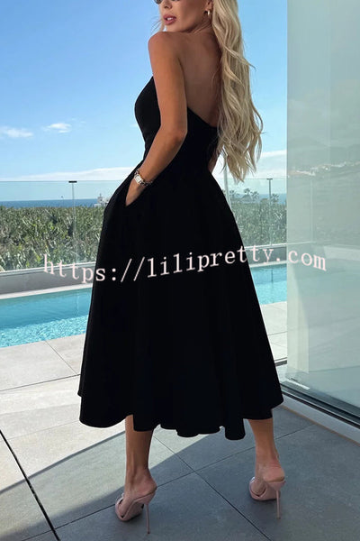 Sweet Cascade Solid Color Off Shoulder Pocket Full Hem Midi Dress