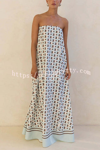 Unique Print Sexy Tube Top Back Zipper Loose Maxi Dress
