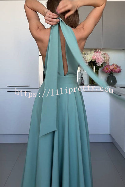 Extremely Elegant Square Collar Back Tie-up Umbrella Hem Midi Drerss