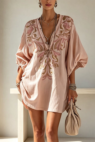 Gypsy Soul V-Neck Puff Sleeve Tunic Dress