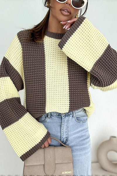Fashionable Colorblock Loose Long-sleeved Casual Knitted Sweater