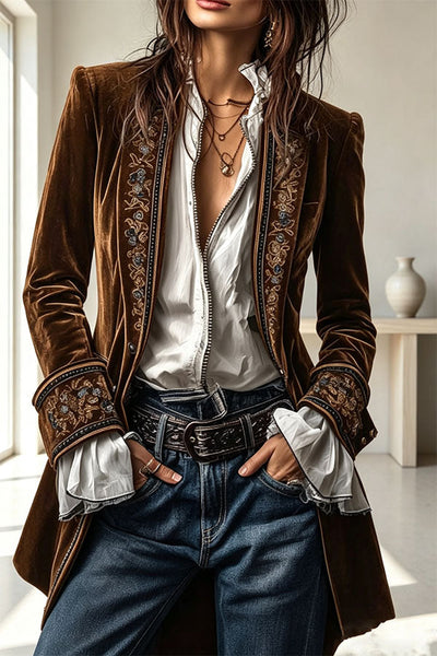 Aurelia Embroidered Velvet Tailored Blazer