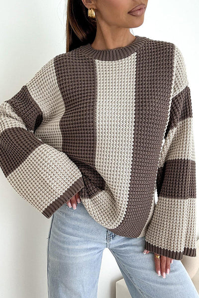 Fashionable Colorblock Loose Long-sleeved Casual Knitted Sweater