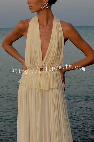 Chasing Sunsets Tulle Pleated Elastic Waist Back Lace-up Adjustable Halter Tank