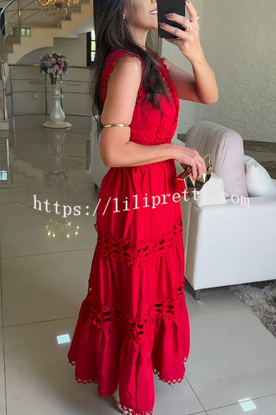 Eternal Grace Crochet Cutout Lace Trim A-line Maxi Dress