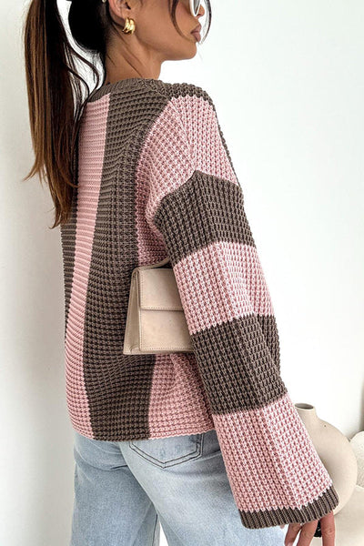 Fashionable Colorblock Loose Long-sleeved Casual Knitted Sweater