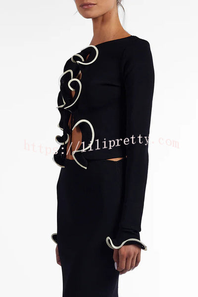 Fashion Ruffled Long-sleeved Tie-cropped Knitted Cardigan