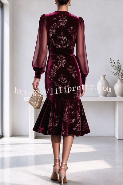 Velvet Sheer Sleeve Floral Dress