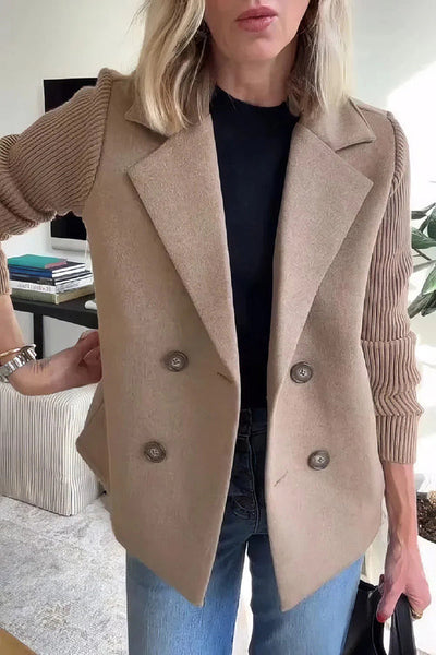 Fashion Lapel Stitching Long Sleeve Casual Button Loose Coat