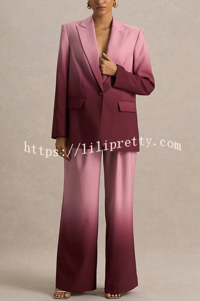 Enya Ombre Print Elastic Waist Pocketed Wide Leg Pants