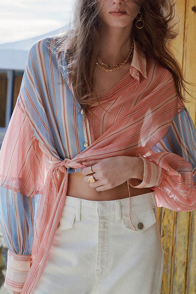 Plaid Wrap Tie Long Sleeve Shirt