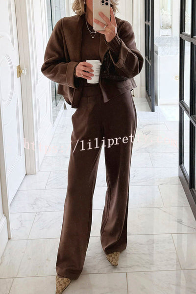 Comfortable Season Shawl Collar Open-front Long Sleeve Flap Pockets Crop Coat