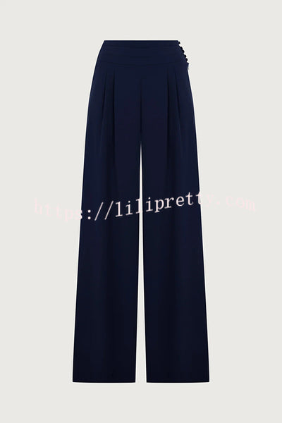 Cleo One Shoulder Irregular Balloon Sleeve Top and High Rise Pleated Button Waist Pocket Loose Pants Set