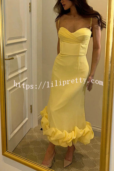 Dreamy and Romantic Ruched Bust Cloud Shape Hem Slip Midi Dress