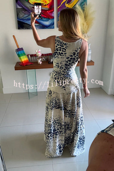 Reema Unique Animal Print Wide Strap Cutout Waist Maxi Dress