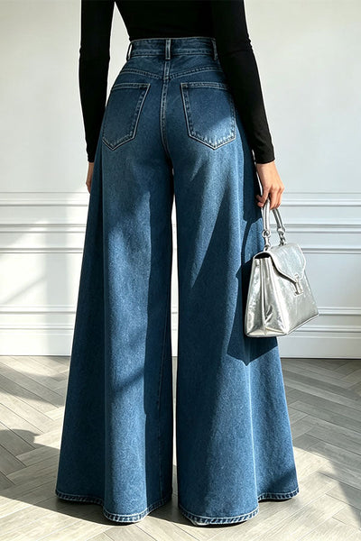 High-Waist Overlay Wide-Leg Jeans