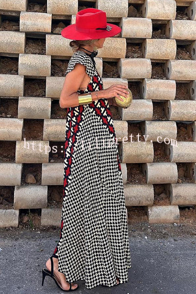 Lilipretty® Fresh Breeze Ethnic Unique Print Ruffle Sleeve A-line Maxi Dress