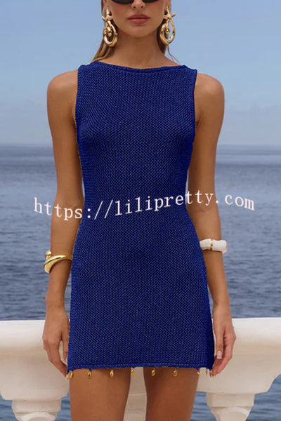 Beach Club Knit Shell Hardware Tassel Hem Tank Mini Dress