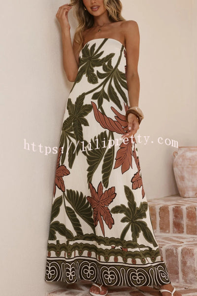 Botanical Print Sleeveless Off-shoulder Resort-style Loose Maxi Dress