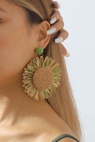 Bohemian Raffia Braided Floral Earrings