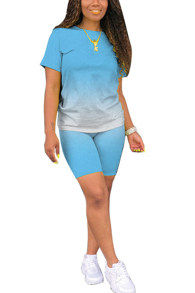 Gradient Color T-shirt Shorts Set