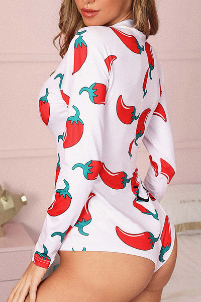 Long Sleeve Buttoned Printed Rompers