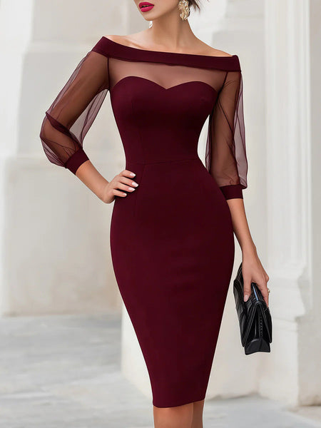Off-the-shoulder Mesh Patchwork Dress