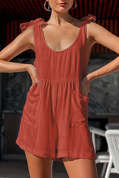 Sleeveless Shoulder Bow Backless Rompers