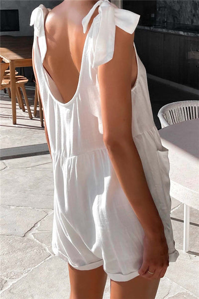 Sleeveless Shoulder Bow Backless Rompers