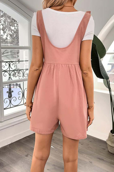 Solid Color Shoulder Bow Pocket Rompers