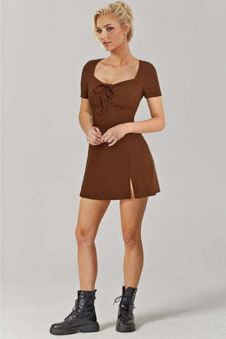 Square Neck Short Sleeve Mini Dress