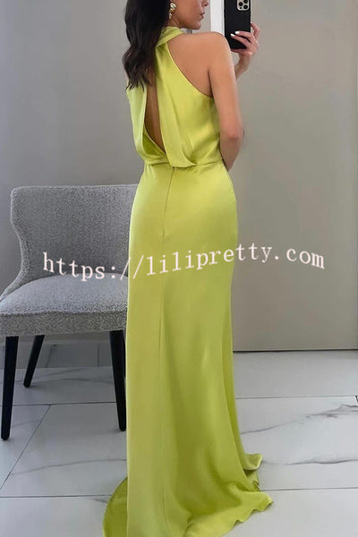 Musing about You Satin Cross Halter Backless Maxi Dress