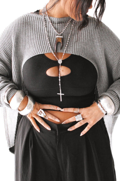 Solid Color Loose Long-sleeved Irregular Casual Knit Top