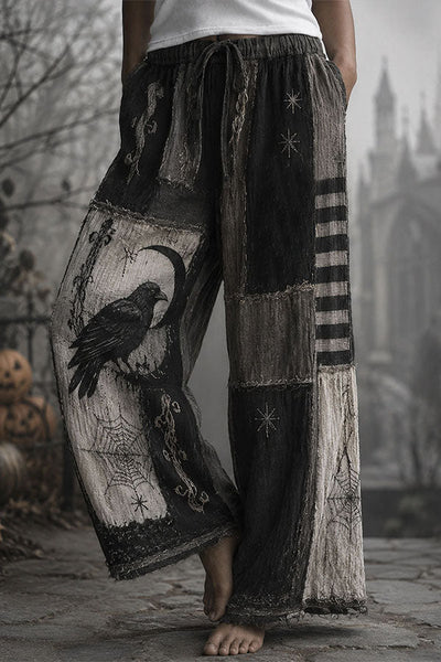 Halloween Dark-themed Printed Wide-Leg Pants