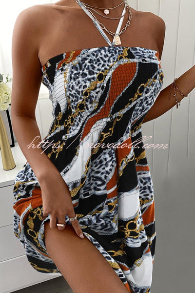 Unique Printed Sleeveless Halterneck Mini Dresses