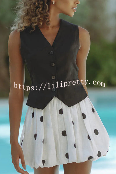 Gabby Linen Blend Solid Button Up Back Tie-up Loose Vest