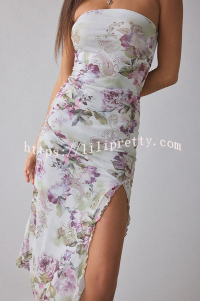 Mesh Tie-dye Slit Strapless Maxi Dress