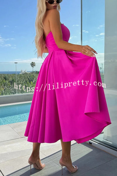 Sweet Cascade Solid Color Off Shoulder Pocket Full Hem Midi Dress
