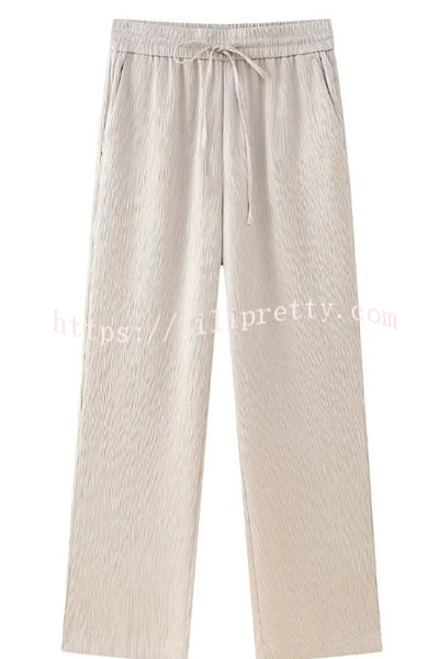 Fashionable Pleated Elastic Waist Tie Casual Pocket Wide-leg Pants