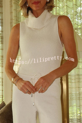Comfortable Season Ribbed Knit Turtleneck Sleeveless Relaxed Sweater
