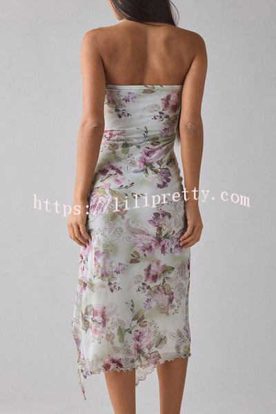 Mesh Tie-dye Slit Strapless Maxi Dress