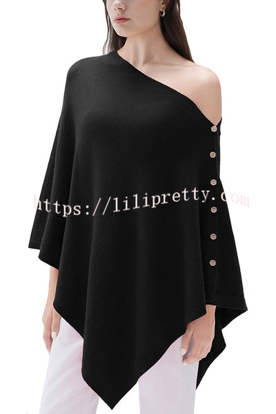 Women Cashmere Knit Shrug Bolero Side Button Detail Lightweight Shawl  Poncho