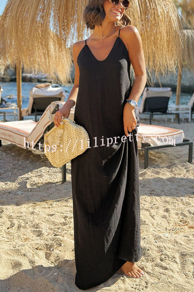 Sunny Beach Straps Unique Beaded Detail Backless Slit Maxi Dress
