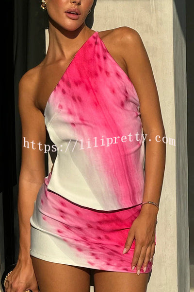 Unique Print Sexy Backless Lace-Up Top and Fitted Mini Skirt Set