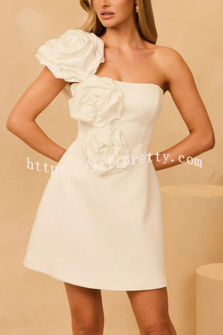Special Occasion 3D Floral Asymmetrical One Shoulder Mini Dress